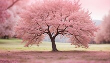 Blooming Pink Cherry Tree In Spring