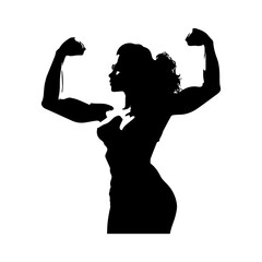 Canvas Print - Silhouette of a muscular woman flexing her arms