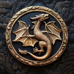 Wall Mural - Golden basilisk badge metallic