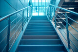 Fototapeta Przestrzenne - Blue-Hued Staircase with Metal Handrails