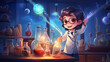 Scientist in a laboratory doing science experiment cartoon