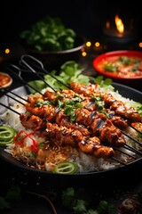 Wall Mural - Chicken Satay with Peanut Sauce. Best For Banner, Flyer, and Poster