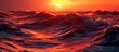 Sunset's dramatic waves in the red ocean, with dark water.