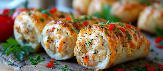 Wall Mural - Delicious Fish Rolls with Cheesy Perfection: An Irresistible Twist on Classic Comfort Food