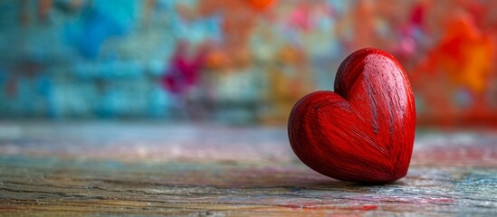 Canvas Print - Romantic Red Wooden Heart on a Vibrant Background