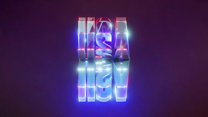 Flipping letters USA in a three dimensional space with national colors