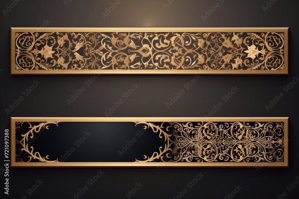 luxury golden arabic islamic text box title frame border set with ...