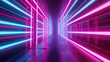 Fototapeta Perspektywa 3d - Abstract neon 3D background wallpaper with pink blue glowing vibrant colorful laser lines rays, futuristic cyberpunk atmosphere technology concept
