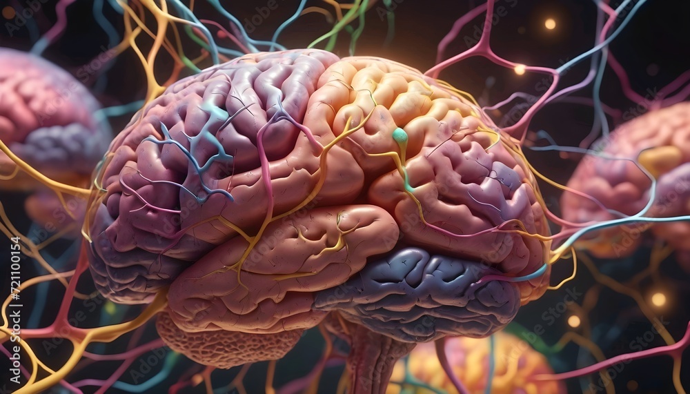 Cross section of the human brain, showcasing different regions and ...