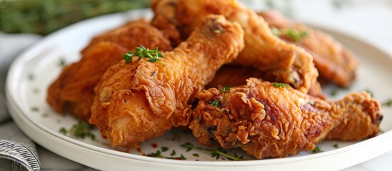 Wall Mural - Deliciously Crispy Fried Chicken Served on a Classic White Plate