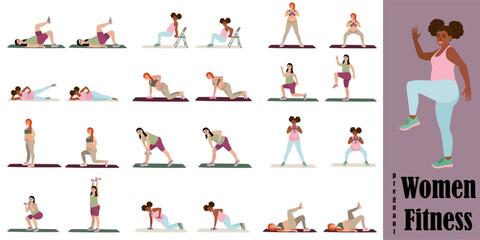 Wall Mural - Young pregnant women fitness workout set