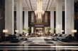 Condo Lobby with Grand Marble Columns and Chandel
