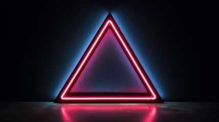 Wall Mural - Neon triangle. A huge neon sign in form of triangle pointing right in huge empty dark space