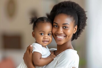 Wall Mural - African American mother holding baby in copy space portrait