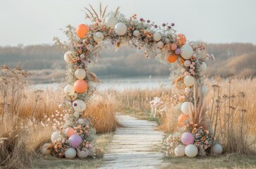 Wall Mural - a wedding bridal arch decorated with white balloons