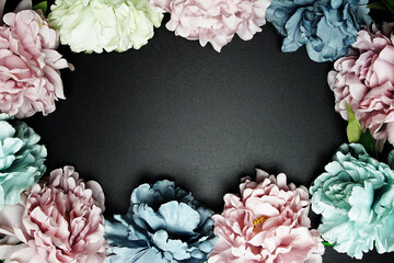 Sticker - Colorful Flower frame with space for copy on black background