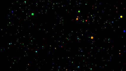 Wall Mural - abstract flight of particles of blue, cyan, red, yellow, green. 3d. 4k. isolated black background.