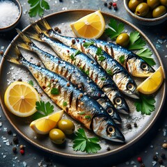 Canvas Print - grilled fish with lemon