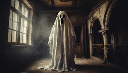 Wall Mural - evil ghost in an old house monster dark horror scary Halloween creepy spooky