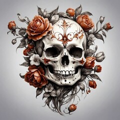 Sticker - a Flower skull tattoo