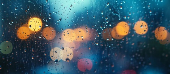 Poster - dreamy cinematic window with raindrops and bokeh effect creates an enchanting raindrops, window and 