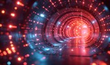 Fototapeta Perspektywa 3d - shiny linear background image with red and red lights, in the style of dark navy and crimson, circular shapes, future tech, dark indigo and pink