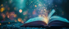 Open Book With A Northern Lights Scene, Where Soft, Colorful Lights Seem To Dance Above The Pages. Fantasy Scenery