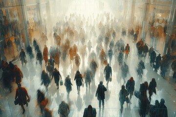 Wall Mural - people are walking in an indoor mall, in the style of social network analysis