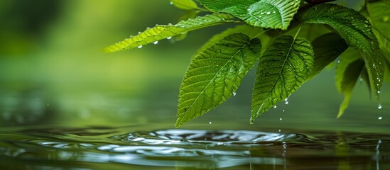 Poster - Refreshing Neem Leaves Make a Splash in Water