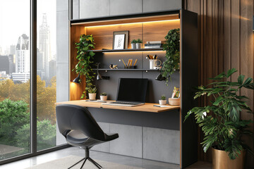 Poster - a wall-mounted desk with foldable design, saving space and promoting a versatile work area. concept 