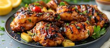 Honey-glazed grilled chicken pieces