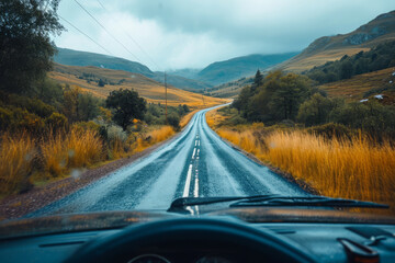Poster - a video from a car's dashboard during a road trip, capturing the changing landscapes. concept of tra