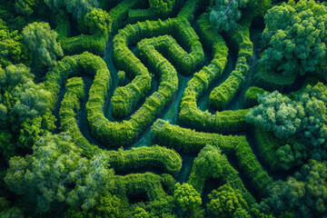 Poster - overhead shot of a maze garden, displaying the intricacy and playfulness of the design. concept of h
