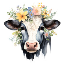 Illustration Of A Female Cow With Flowers, Print For A T-shirt Or A Mug, Sister Prank Illustration, Sister Joke, Cow With Flower Crown