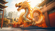 Golden dragon statue in chinese temple with blue sky background. Dragon chinese wallpaper, Happy Lunar New Year