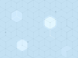 Poster - Blue 3d cubes on light blue background, seamless geometric pattern. Abstract and modern technology and science background with repeating pattern.