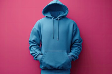 Wall Mural - Blank blue hoodie mockup, front view 