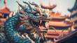 closeup of head Dragon statue in chinese temple, vintage color tone style