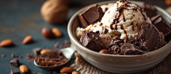 Poster - Ice Cream and Nuts: Indulgent Chocolate Delight with Selective Focus, Ice Cream, Nuts, and Chocolate in an Irresistible display of Selective Focus