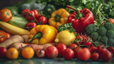Fototapeta Kuchnia - Composition with assorted raw organic vegetables. Detox diet