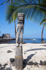 Sticker - H naunau National Historical Park, Protective Statue, Kona, Big Island, Hawaii, United States