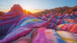 extraordinaire paysage du Parc géologique national de Zhangye Danxia en chine au soleil levant