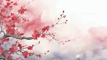 Red Japanese Blossom Illustration.