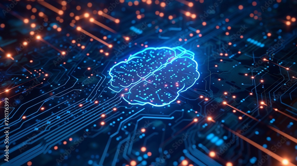 Artificial Intelligence illustration of Digital Brain Circuitry ...