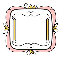 Wall Mural - Pink ornate frame with crowns and hearts in doodle style