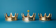 A gold crown on a blue background with the word king on it  .Hand drawn reyes magos crowns collection, 

