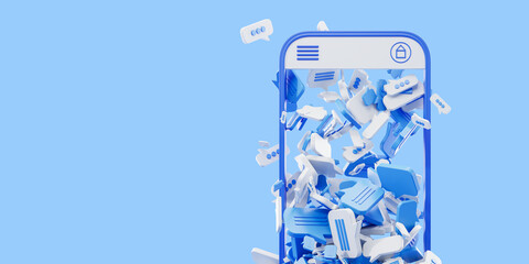 Poster - Big smartphone and speech bubbles with messages, copy space