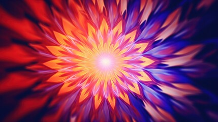 A colorful abstract flower with a bright red center and blue outer edges, AI