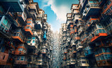 Fototapeta Most - densely populated apartment buildings in Hongkong, China. Hong Kong is the most densely populated of the five boroughs of Hong Kong.