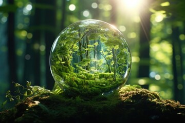 Wall Mural - hand holding glass globe ball with tree growing.eco concept